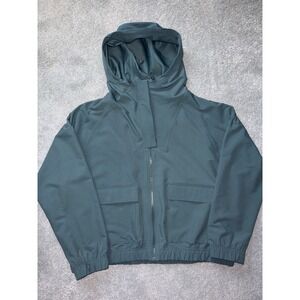 FLX Women Hooded‎ Woven Utility Jacket Sage Green Full Zip Cargo Pockets Large